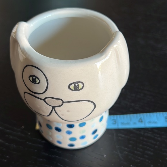 New Small Dog Planter blue dots  cute face - Picture 4 of 5